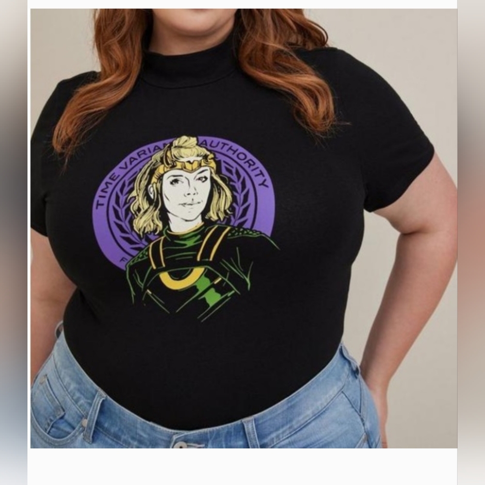 Torrid Marvel comics Loki moc k neck top